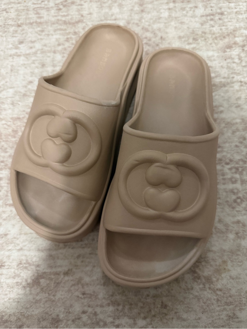 BAMBOO Taupe Slide Sandals with Embossed Logo